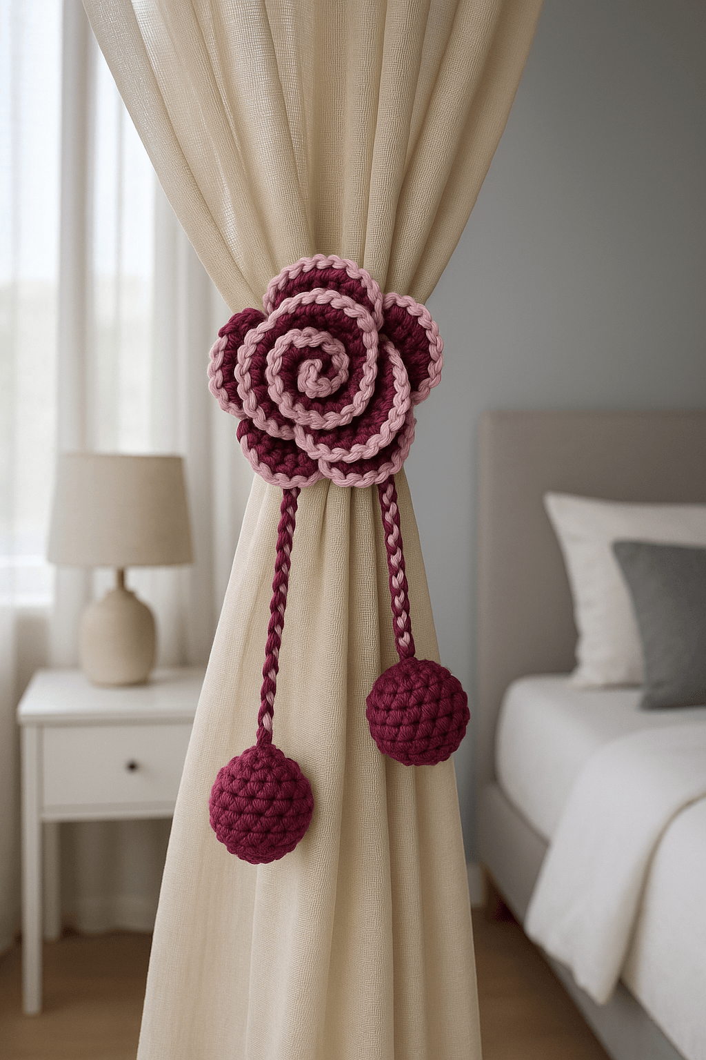 Crochet Rose Curtain Tiebacks – Handmade Elegance (Pair) - Image 2