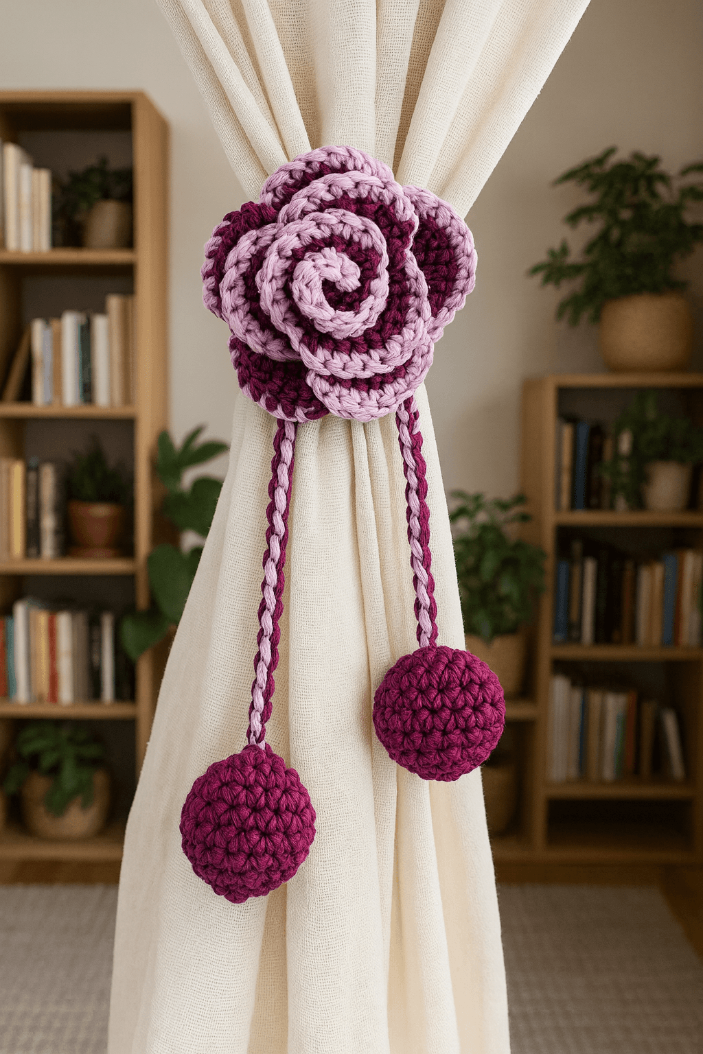 Crochet Rose Curtain Tiebacks – Handmade Elegance (Pair) - Image 5