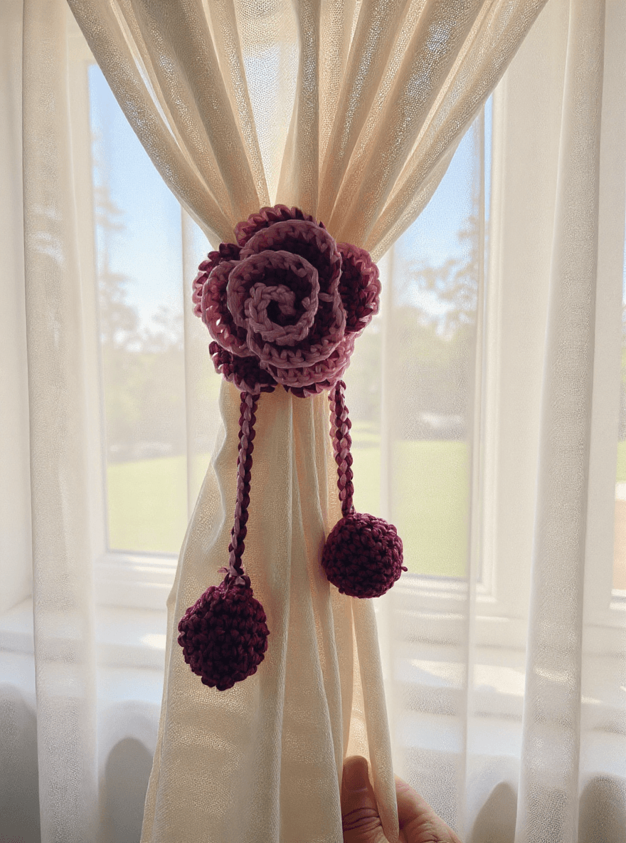 Crochet Rose Curtain Tiebacks – Handmade Elegance (Pair) - Image 6