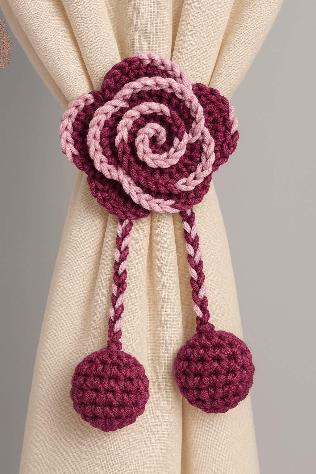 Crochet Rose Curtain Tiebacks – Handmade Elegance (Pair) - Image 7