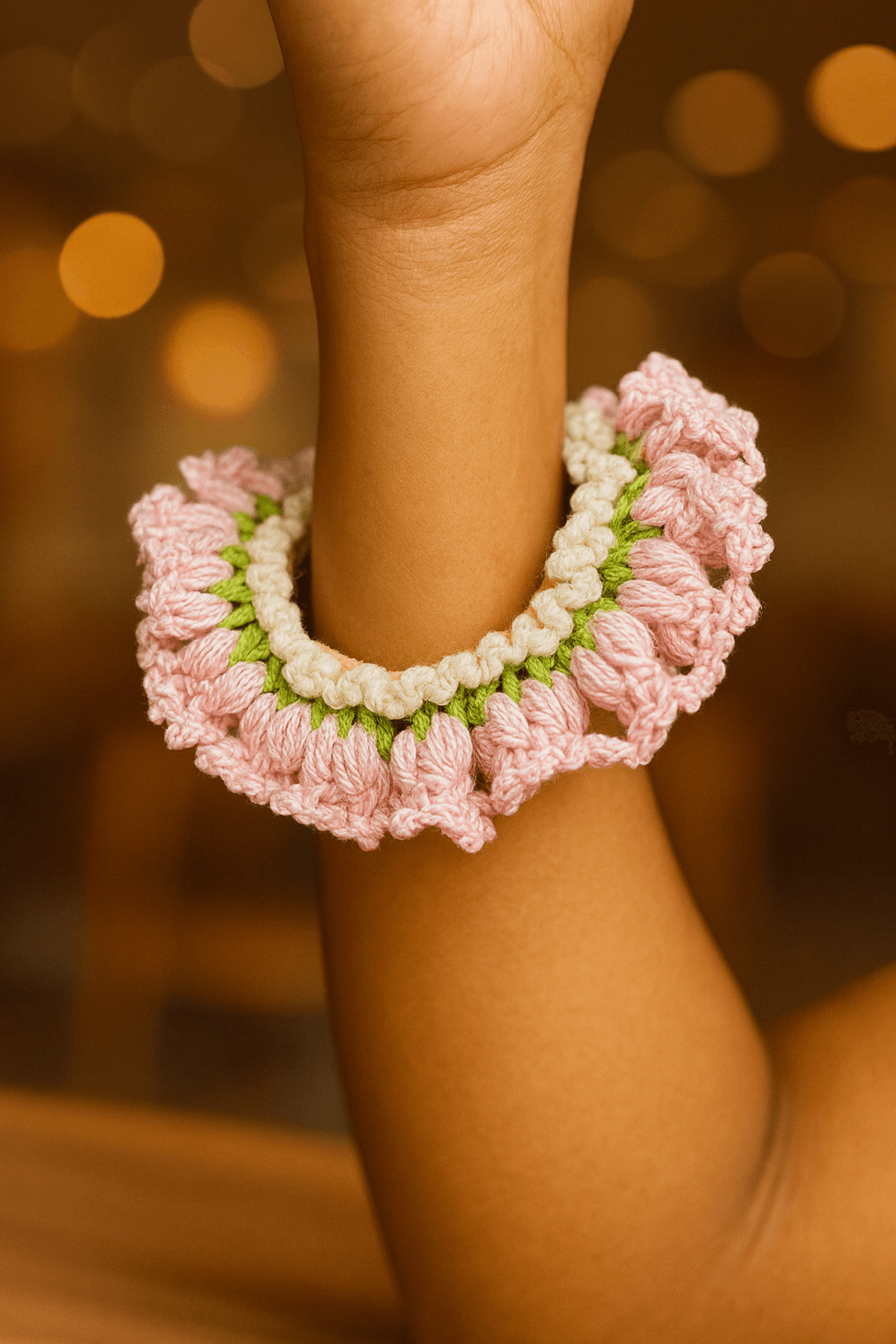 Gulaabi Crochet Gajra Scrunchie 🌸 Handmade Elegance - Image 4