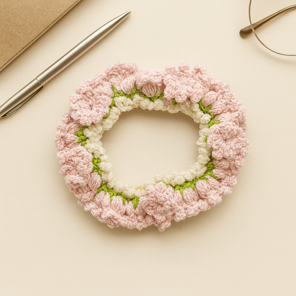 Gulaabi Crochet Gajra Scrunchie 🌸 Handmade Elegance - Image 5