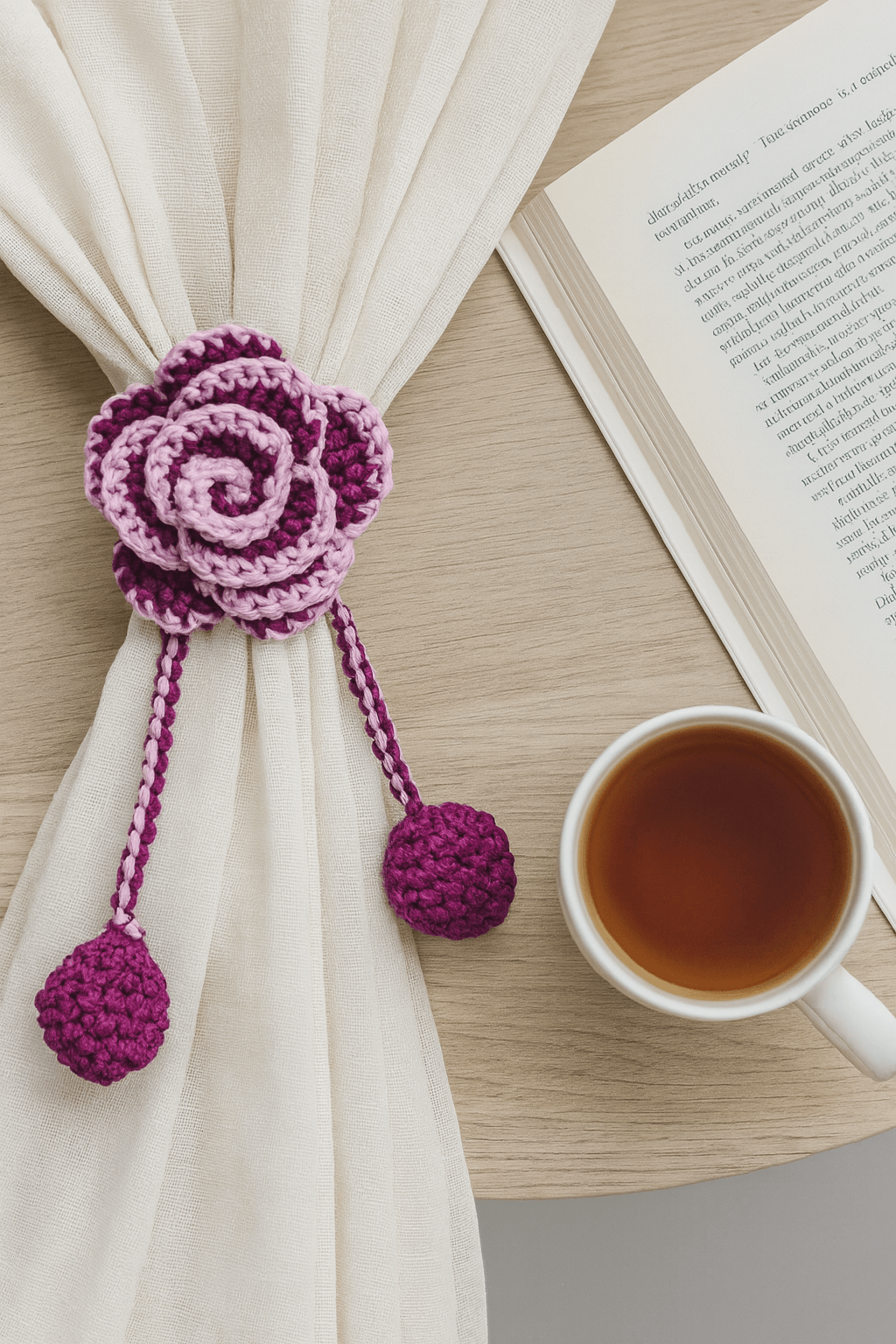 Crochet Rose Curtain Tiebacks β Handmade Elegance (Pair) - Image 1